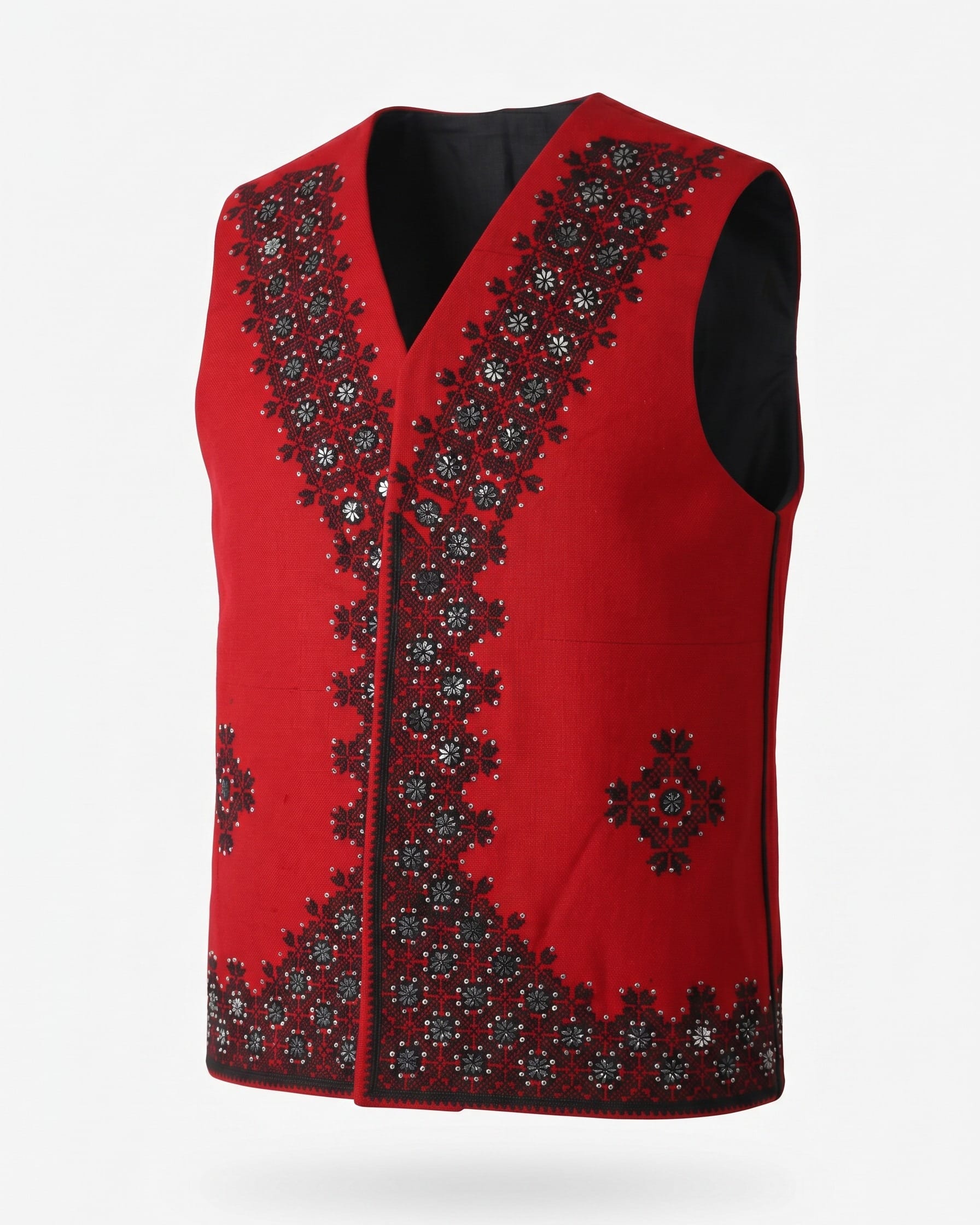 Red Mirrorwork Embroidered Vest