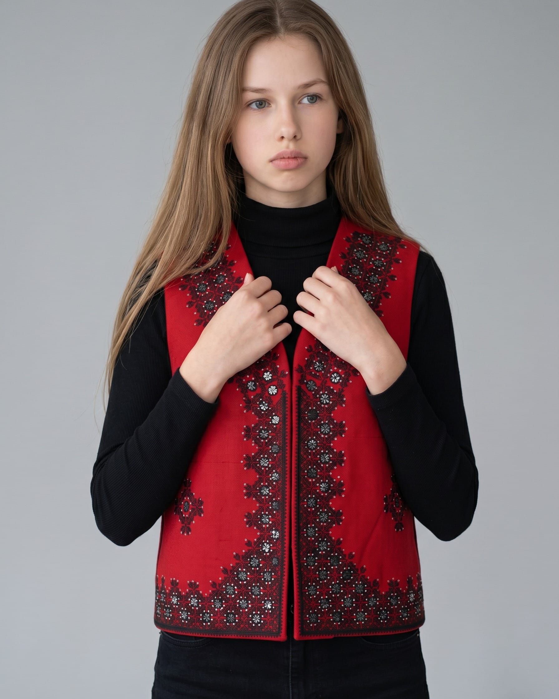 Red Mirrorwork Embroidered Vest