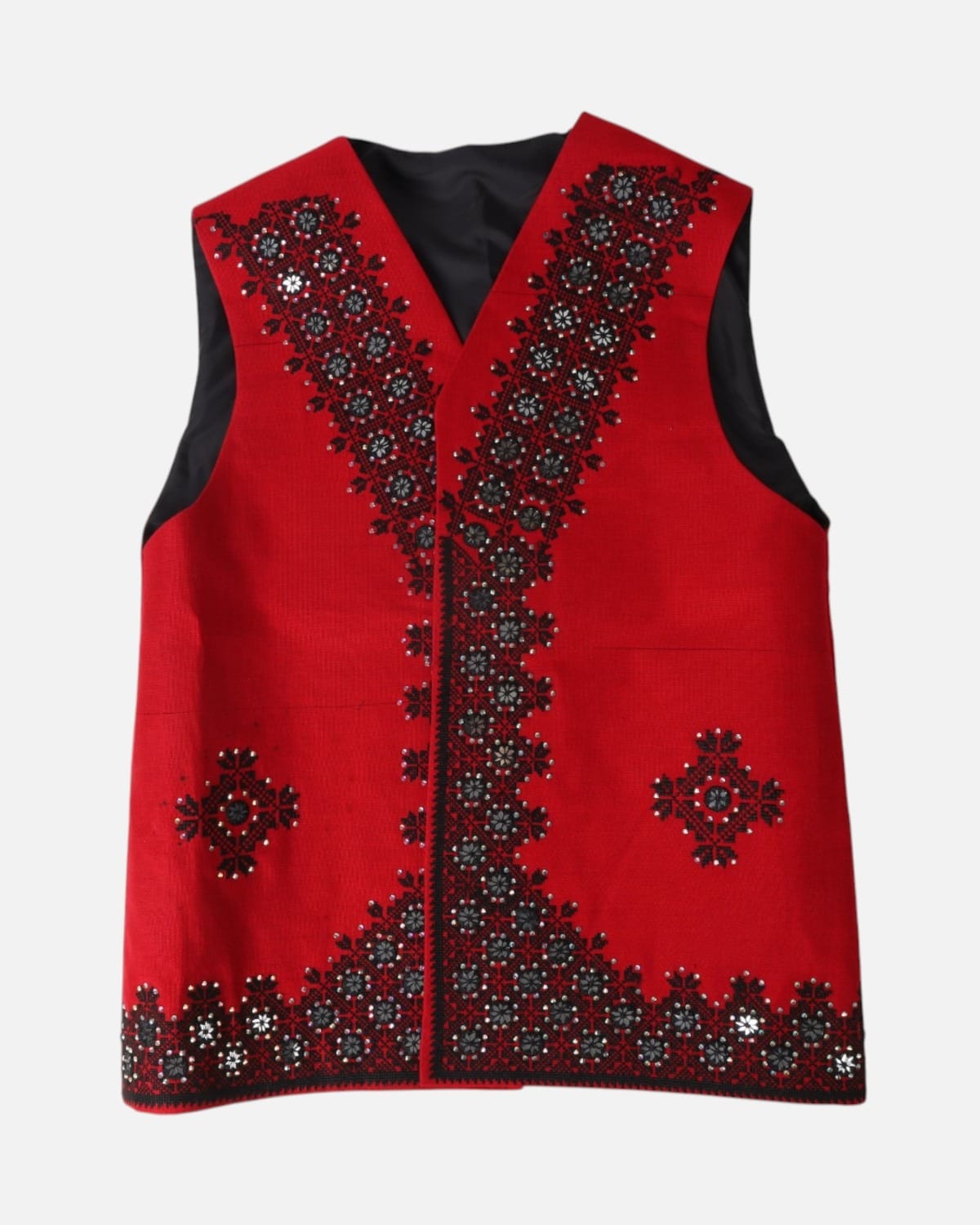 Red Mirrorwork Embroidered Vest