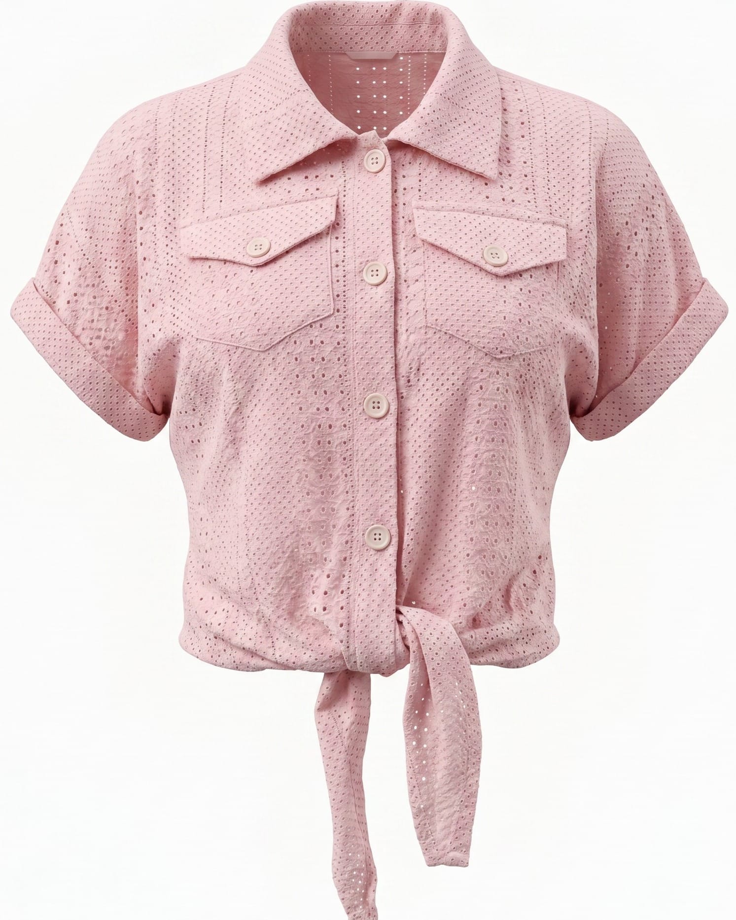 Blush Pink Rhinestone Tie-Front Shirt