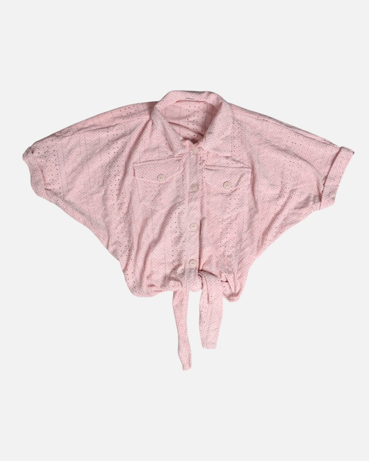 Blush Pink Rhinestone Tie-Front Shirt