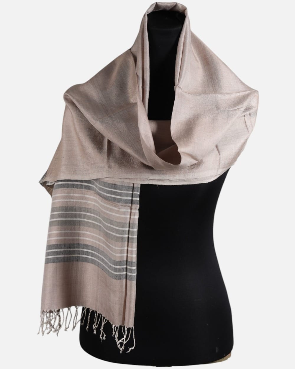 Natural Walnut-Dyed Pure Silk Striped Shawl
