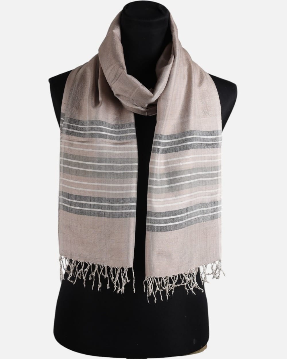 Natural Walnut-Dyed Pure Silk Striped Shawl