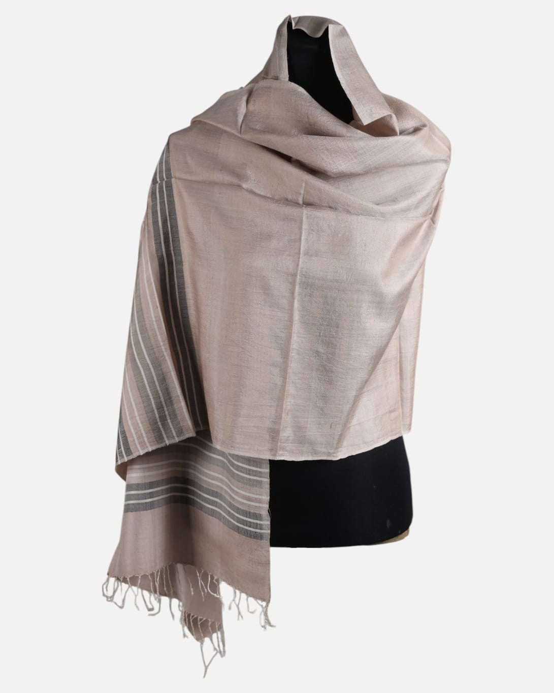 Natural Walnut-Dyed Pure Silk Striped Shawl