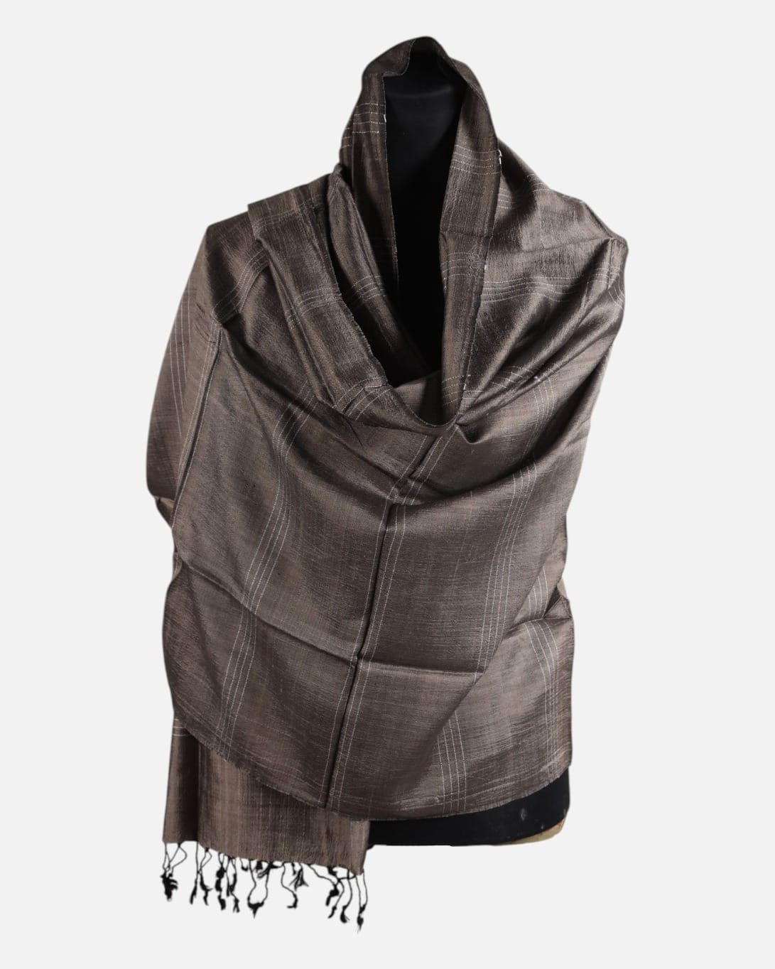 Dark Walnut Brown Pure Silk Shawl with Natural Dye