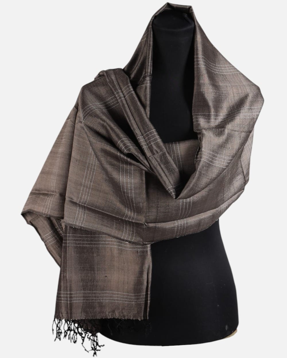 Dark Walnut Brown Pure Silk Shawl with Natural Dye
