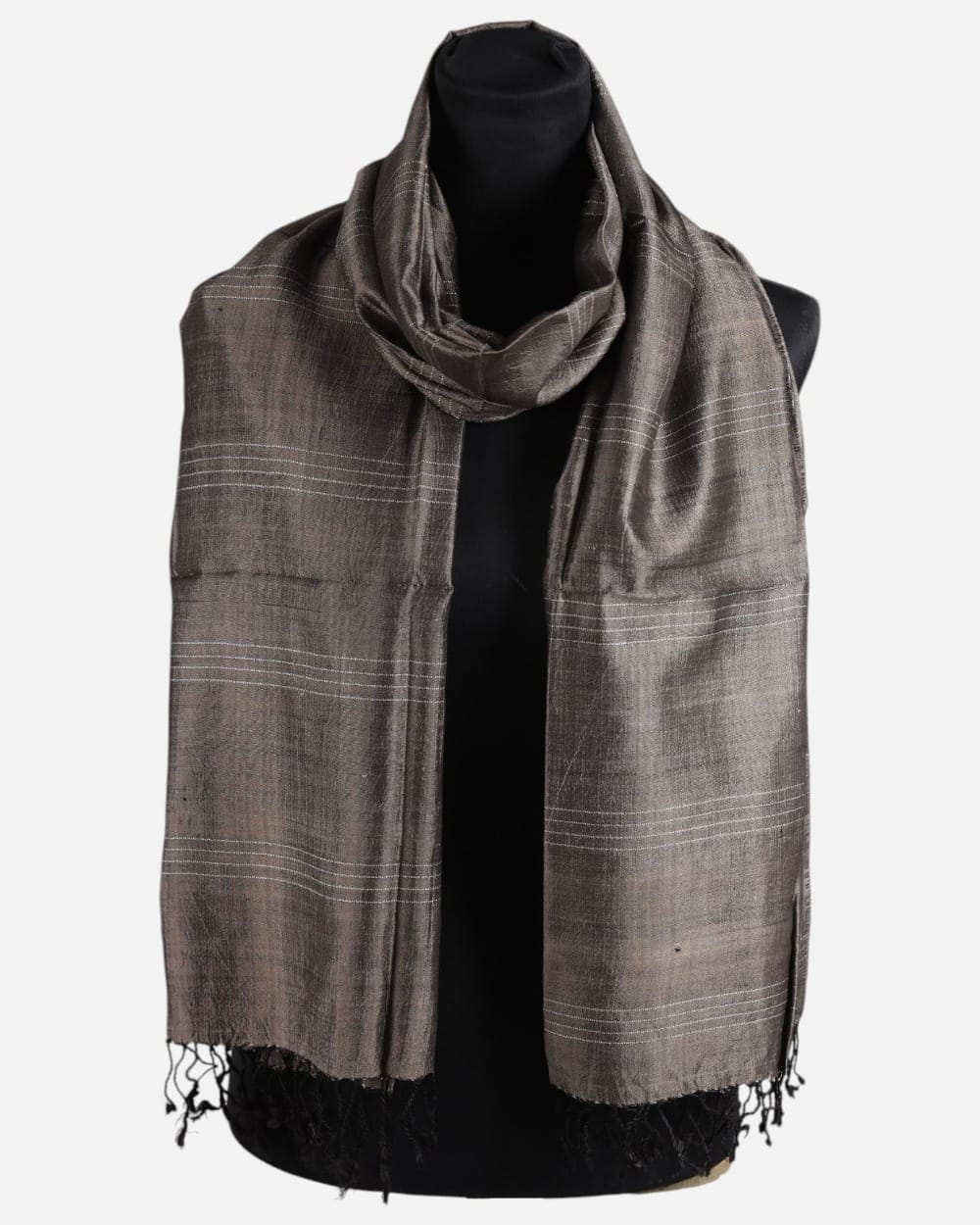 Dark Walnut Brown Pure Silk Shawl with Natural Dye