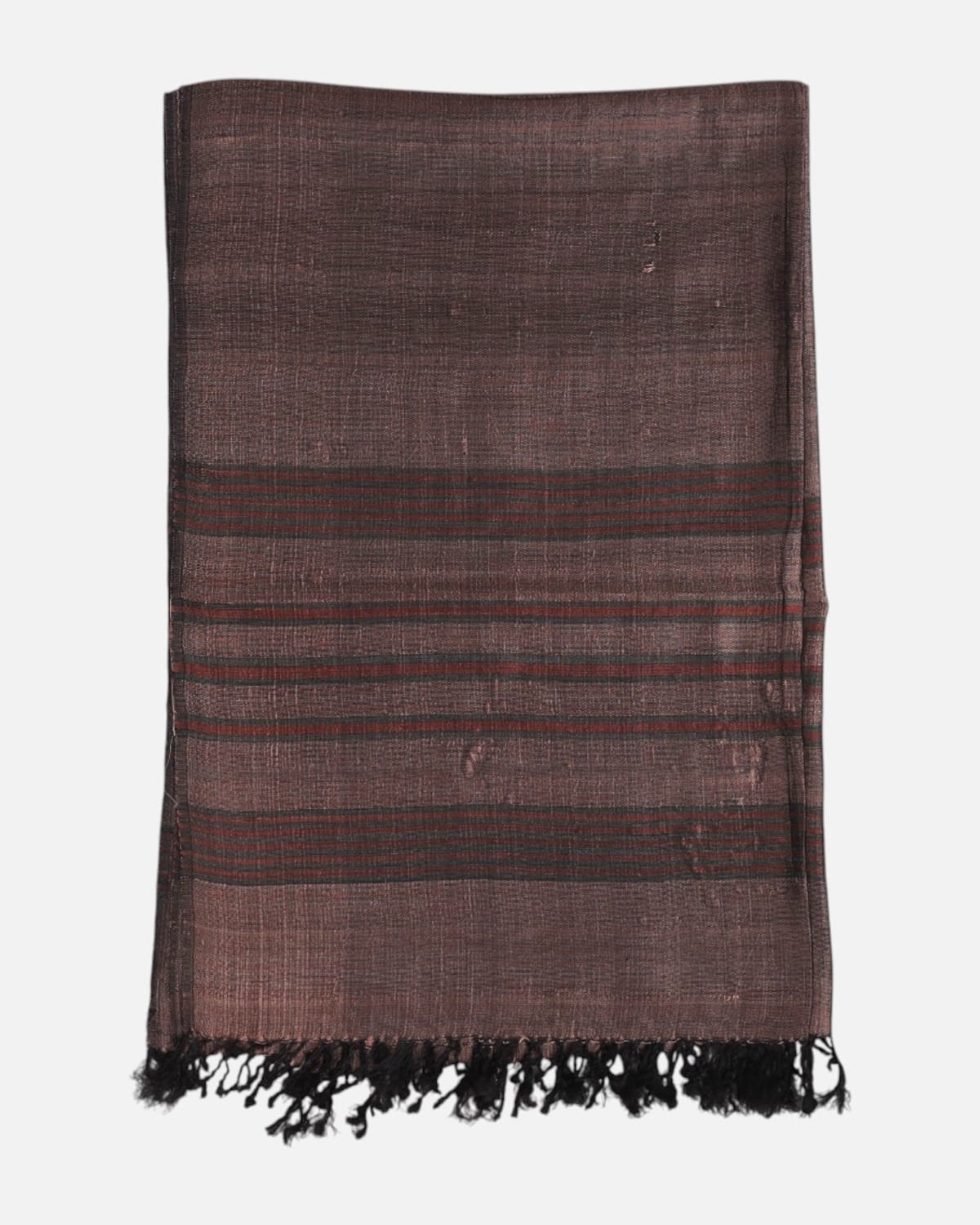 Chestnut Brown Pure Silk Shawl with Dark Red Stripes