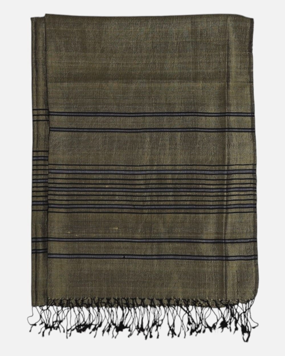 Olive Pure Silk Shawl with Black Stripes