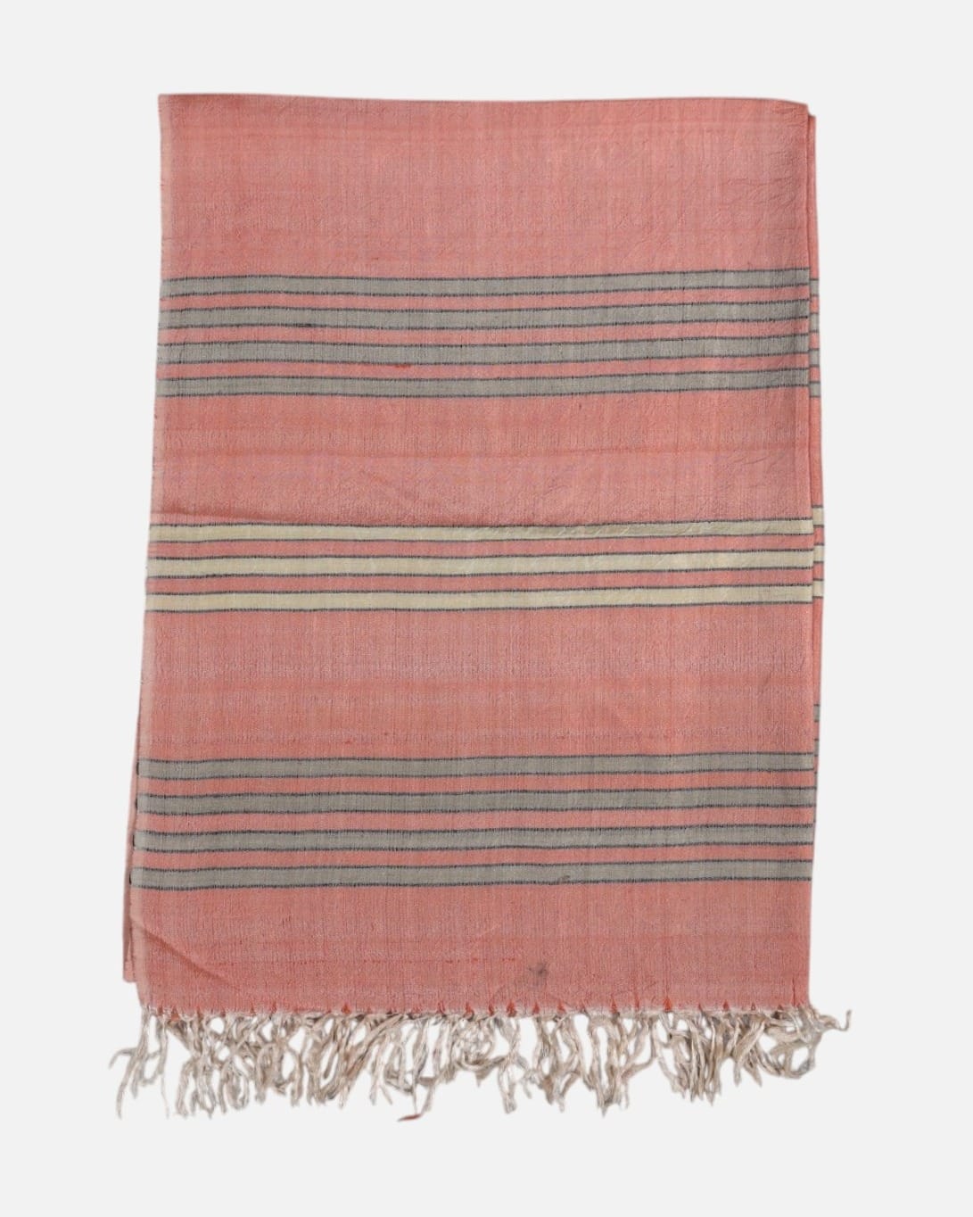 Blush Pink Pure Silk Shawl with Olive Gray Stripes