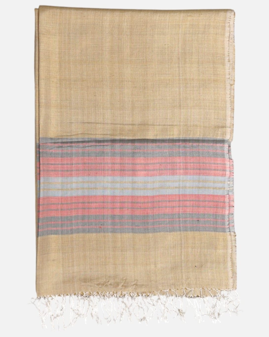 Ivory Silk Shawl with Coral Stripes