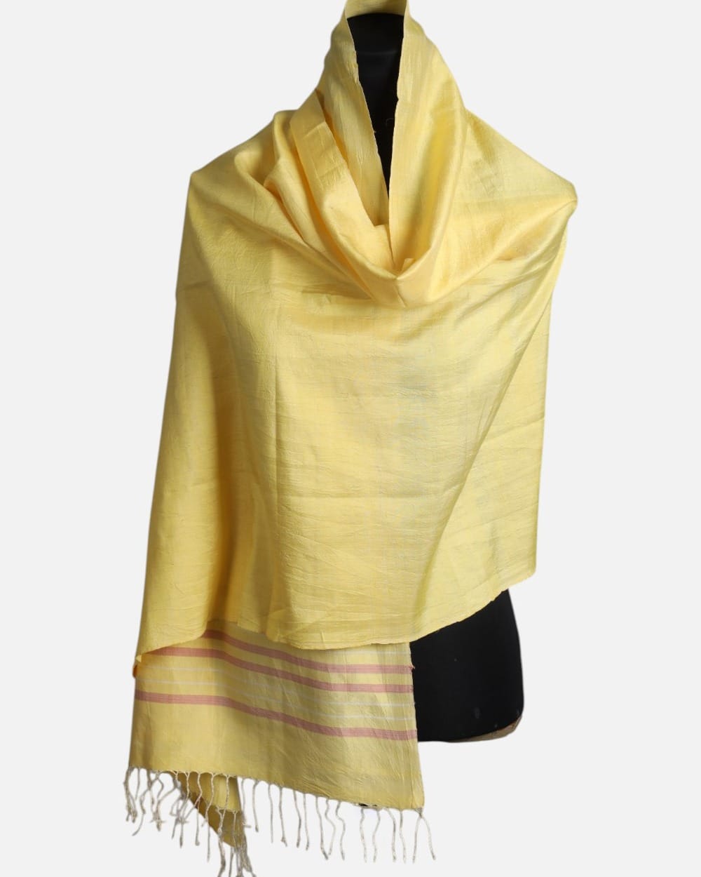 Saffron Yellow Pure Silk Shawl with Blush Stripes