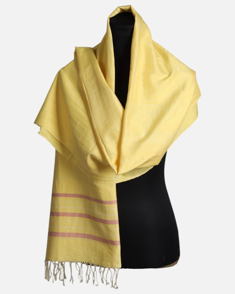 Saffron Yellow Pure Silk Shawl with Blush Stripes