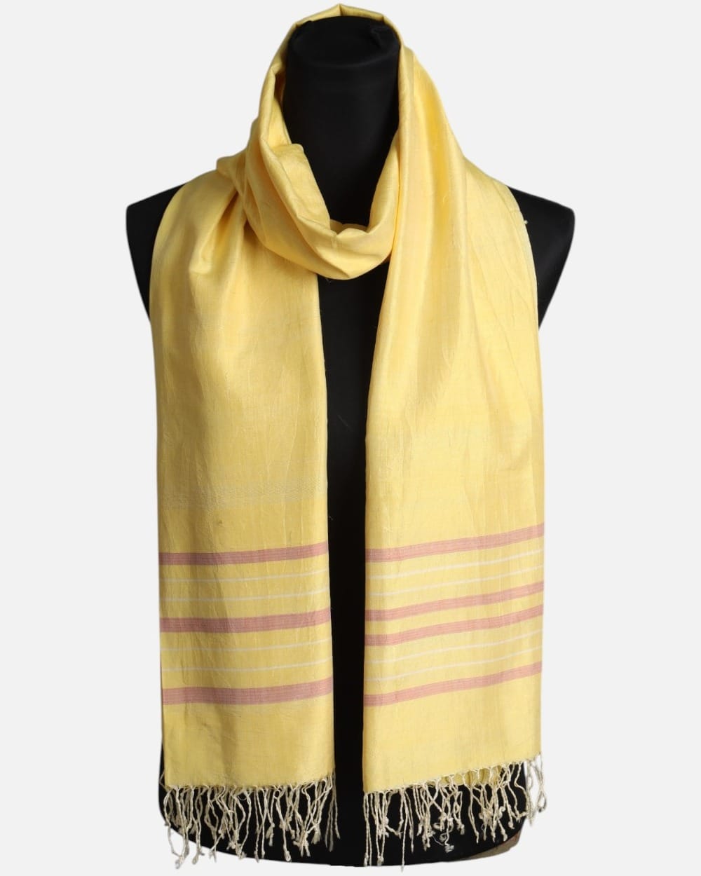 Saffron Yellow Pure Silk Shawl with Blush Stripes