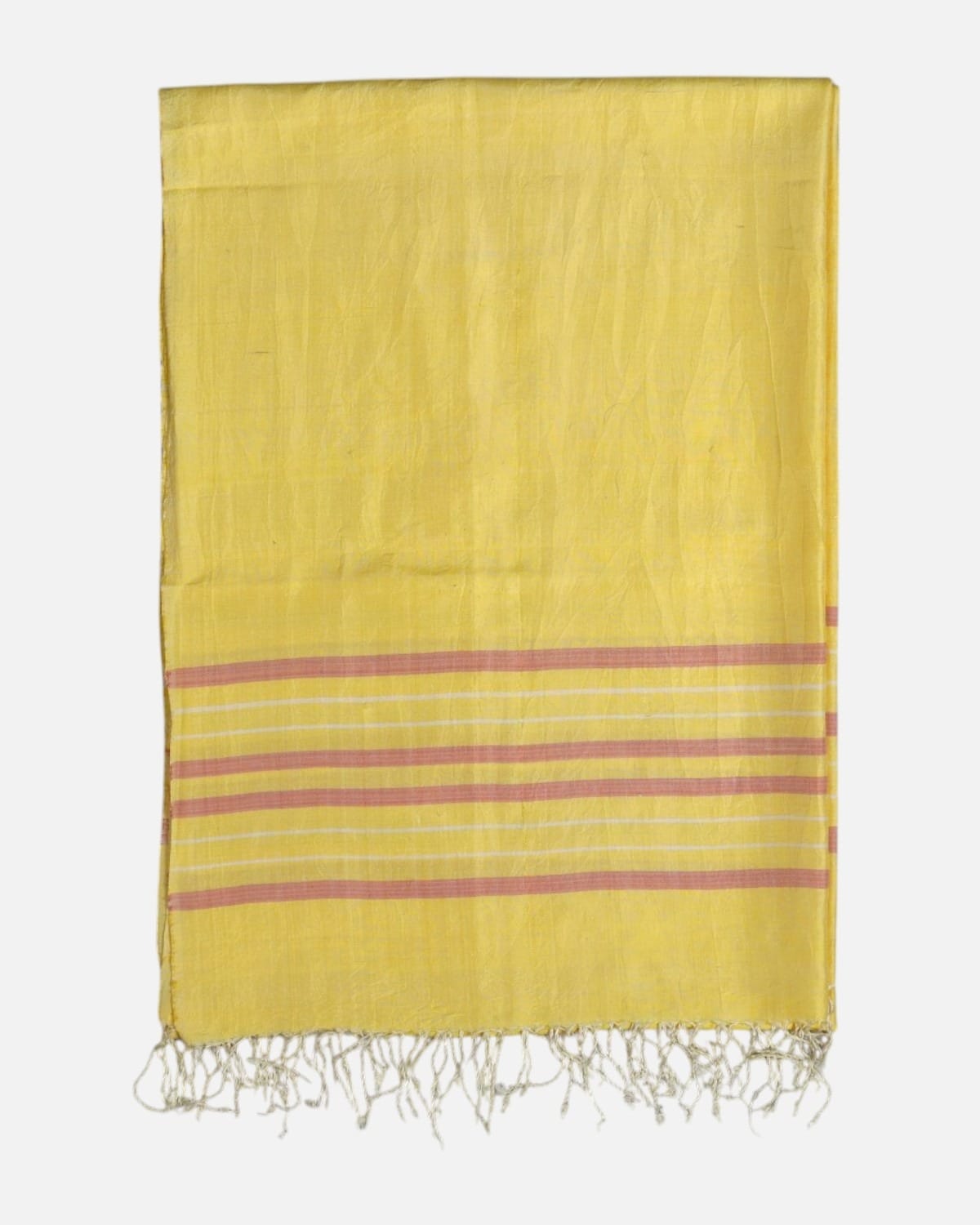 Saffron Yellow Pure Silk Shawl with Blush Stripes