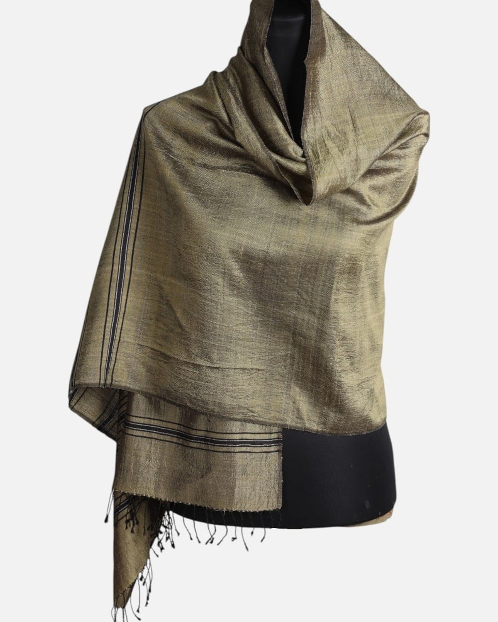 Golden Olive Pure Silk Shawl – Handmade Afghan Luxury Wrap