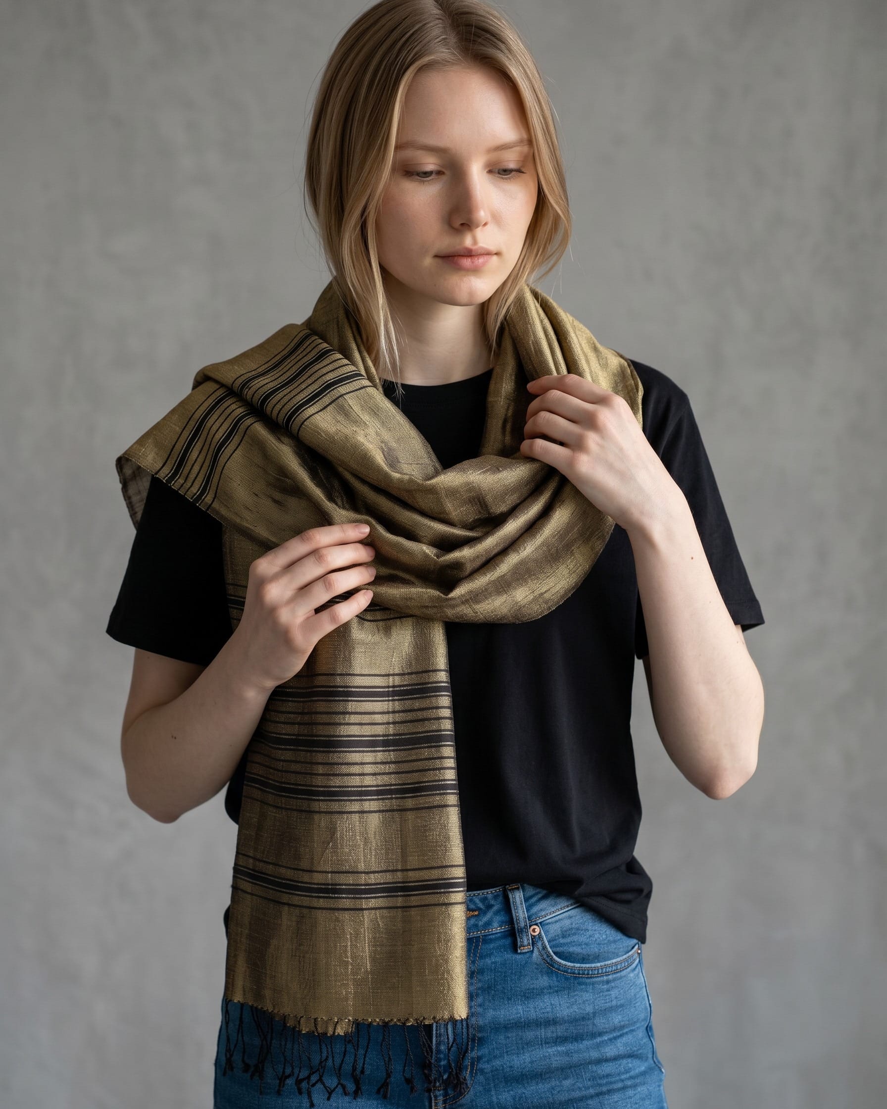 Golden Olive Pure Silk Shawl – Handmade Afghan Luxury Wrap