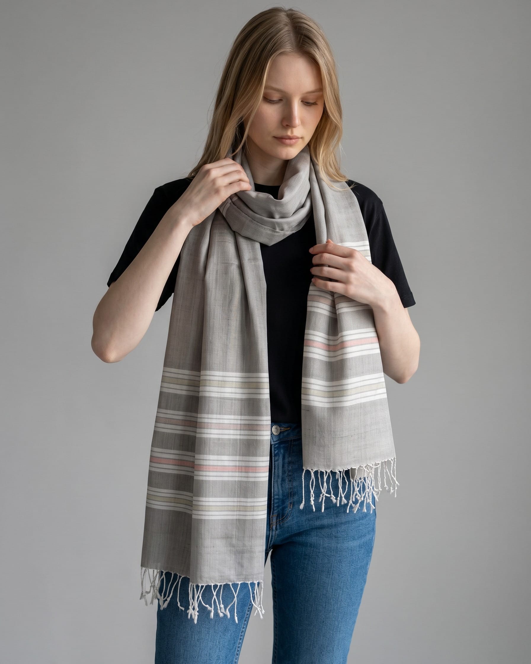 Silver Gray Pure Silk Shawl – Handmade Afghan Luxury Wrap