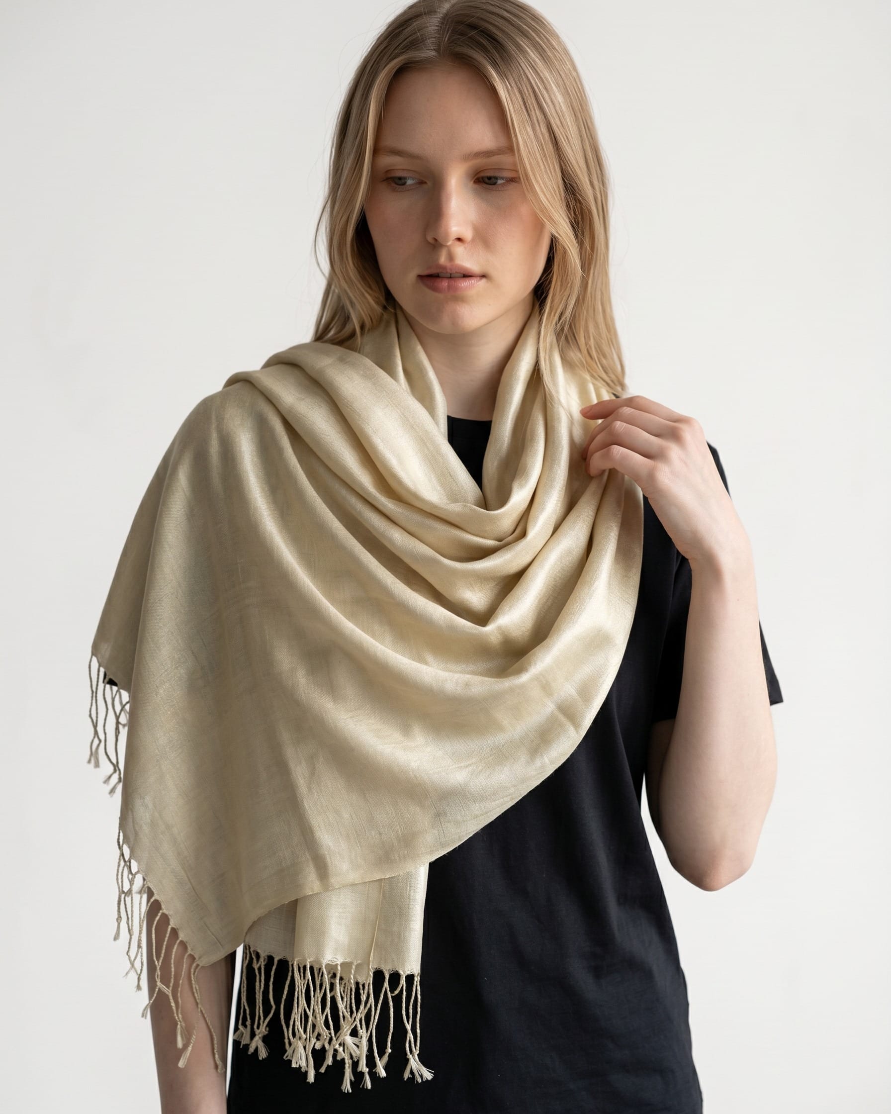 Champagne Ivory Pure Silk Shawl