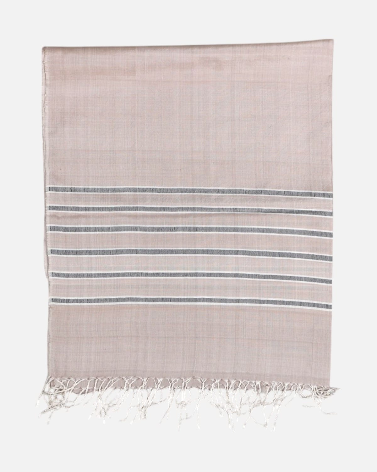 Blush Beige Pure Silk Shawl with Gray Stripes