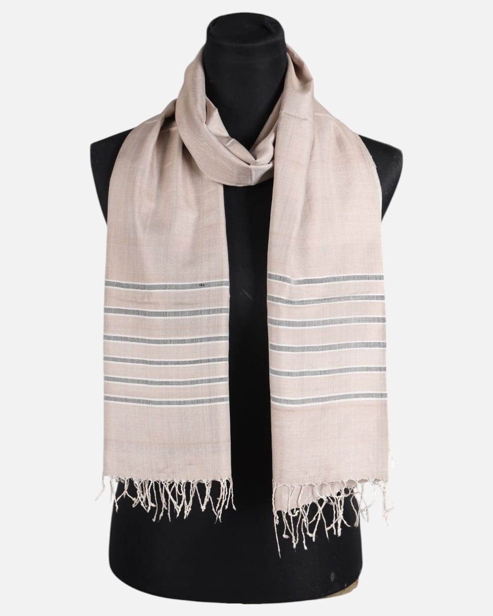 Blush Beige Pure Silk Shawl with Gray Stripes