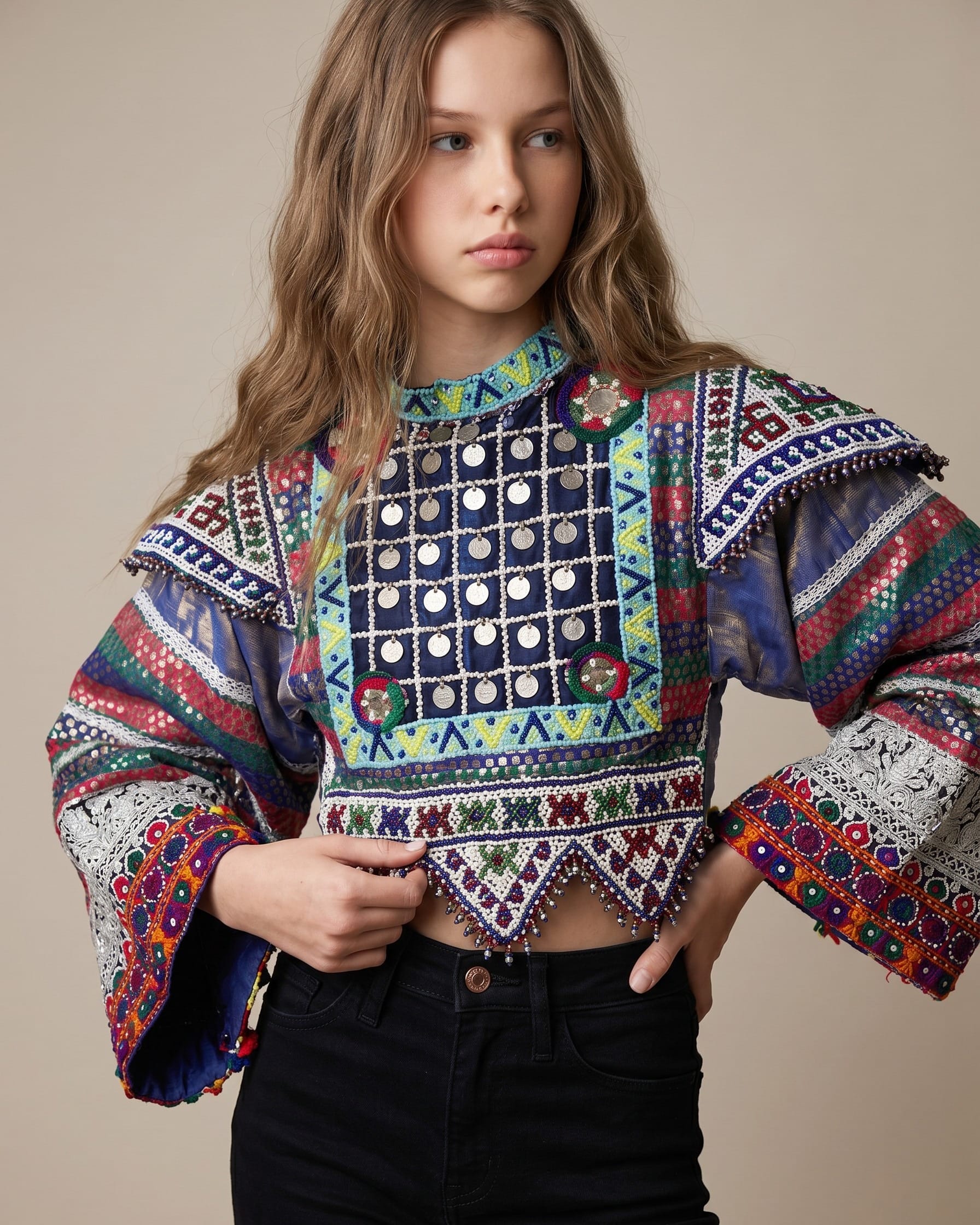 Colorful Afghan Beaded Vest For girls Half Top