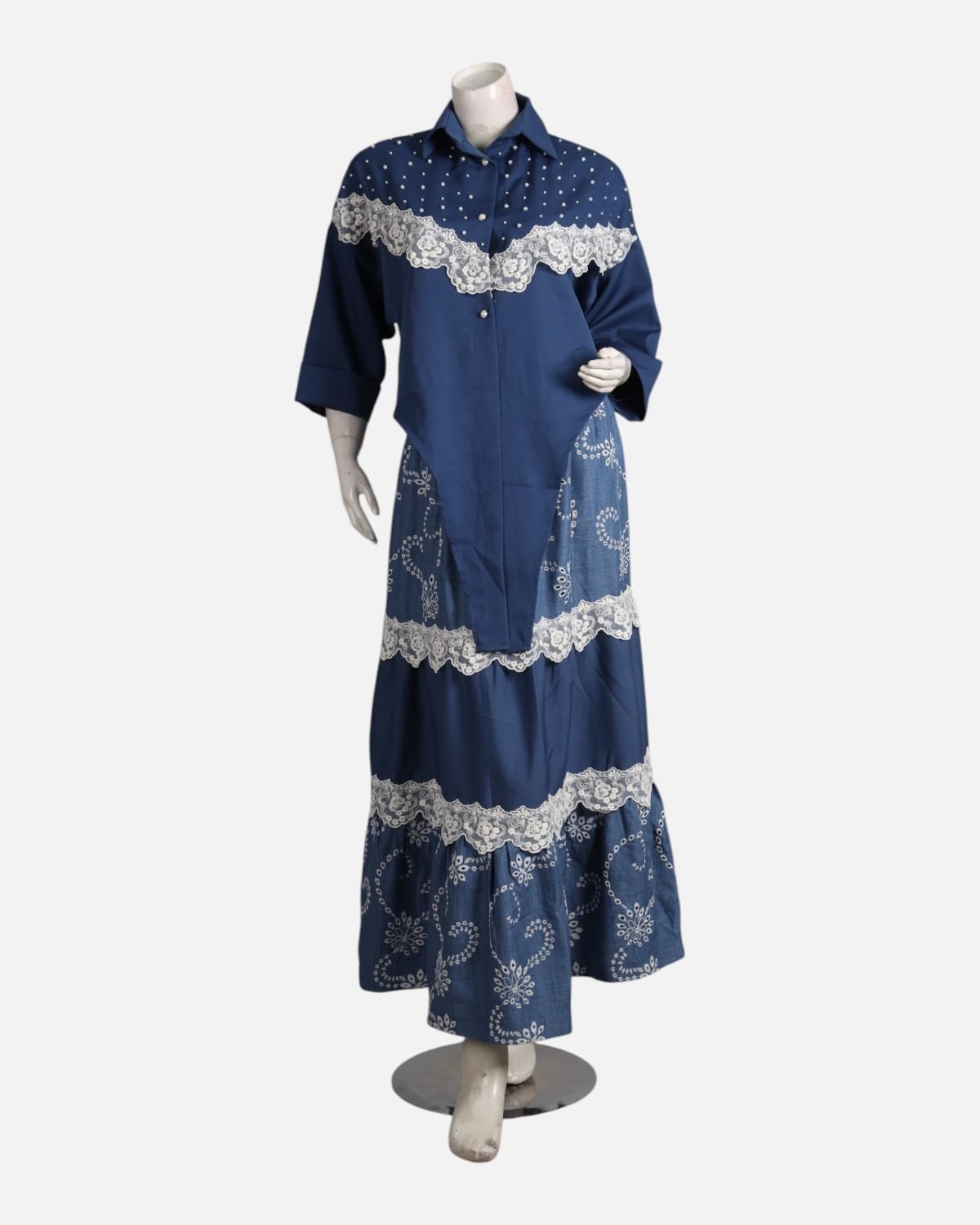 Blue Afghan Embroidered Layered Dress