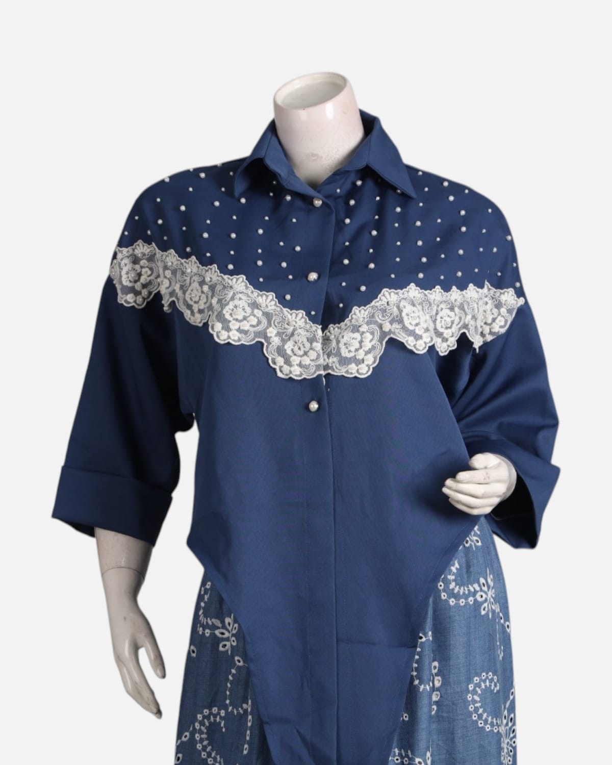Blue Afghan Embroidered Layered Dress