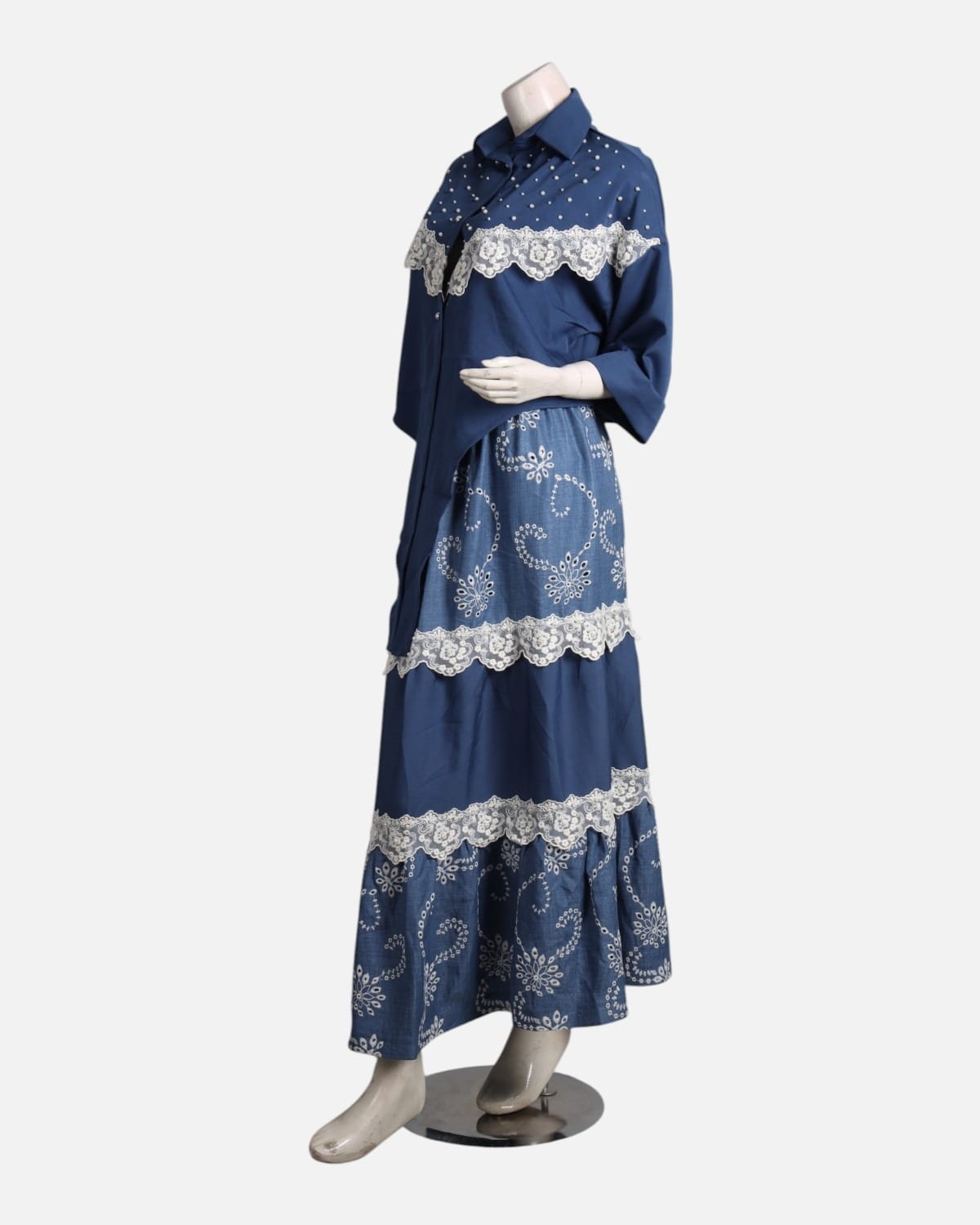 Blue Afghan Embroidered Layered Dress