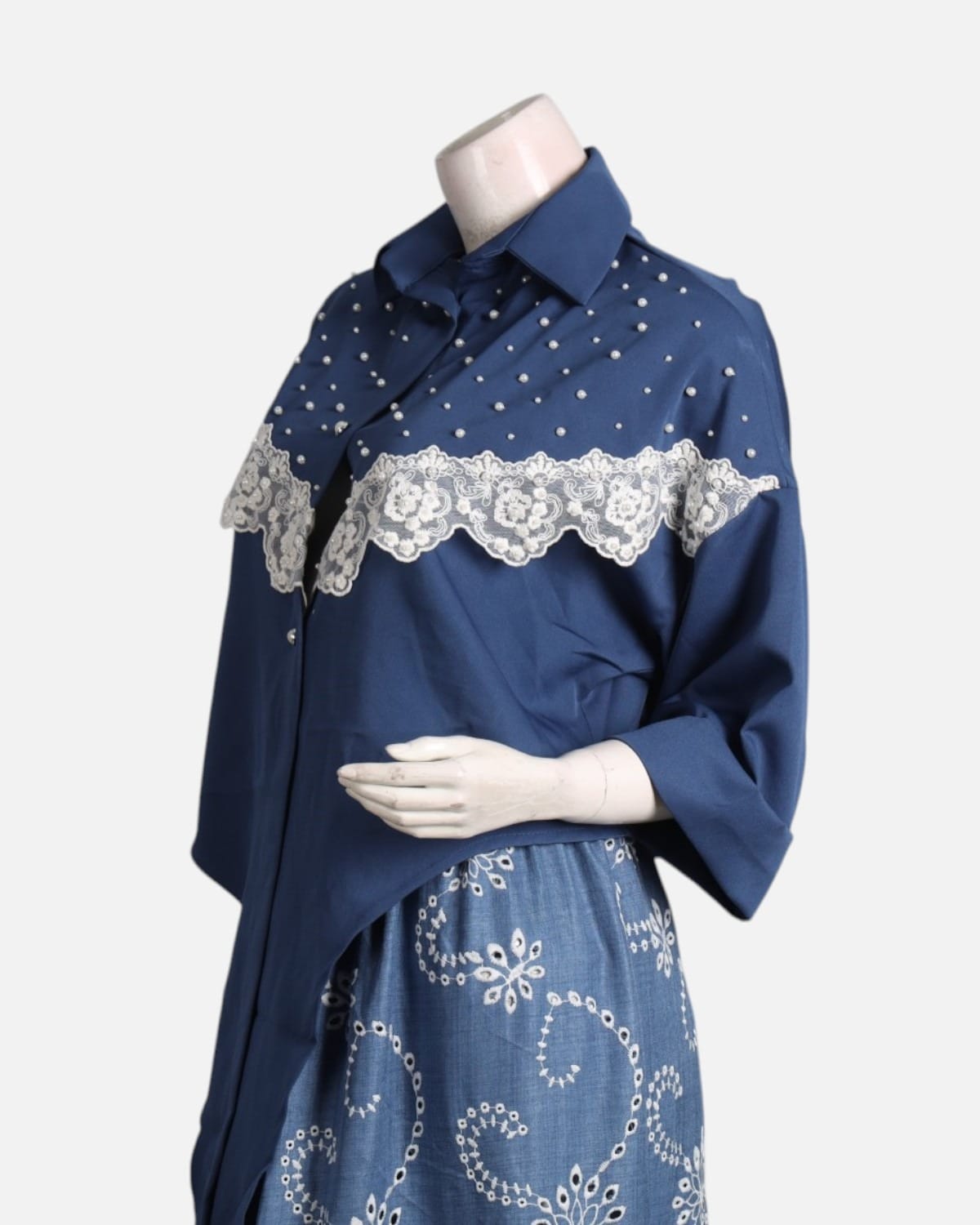 Blue Afghan Embroidered Layered Dress