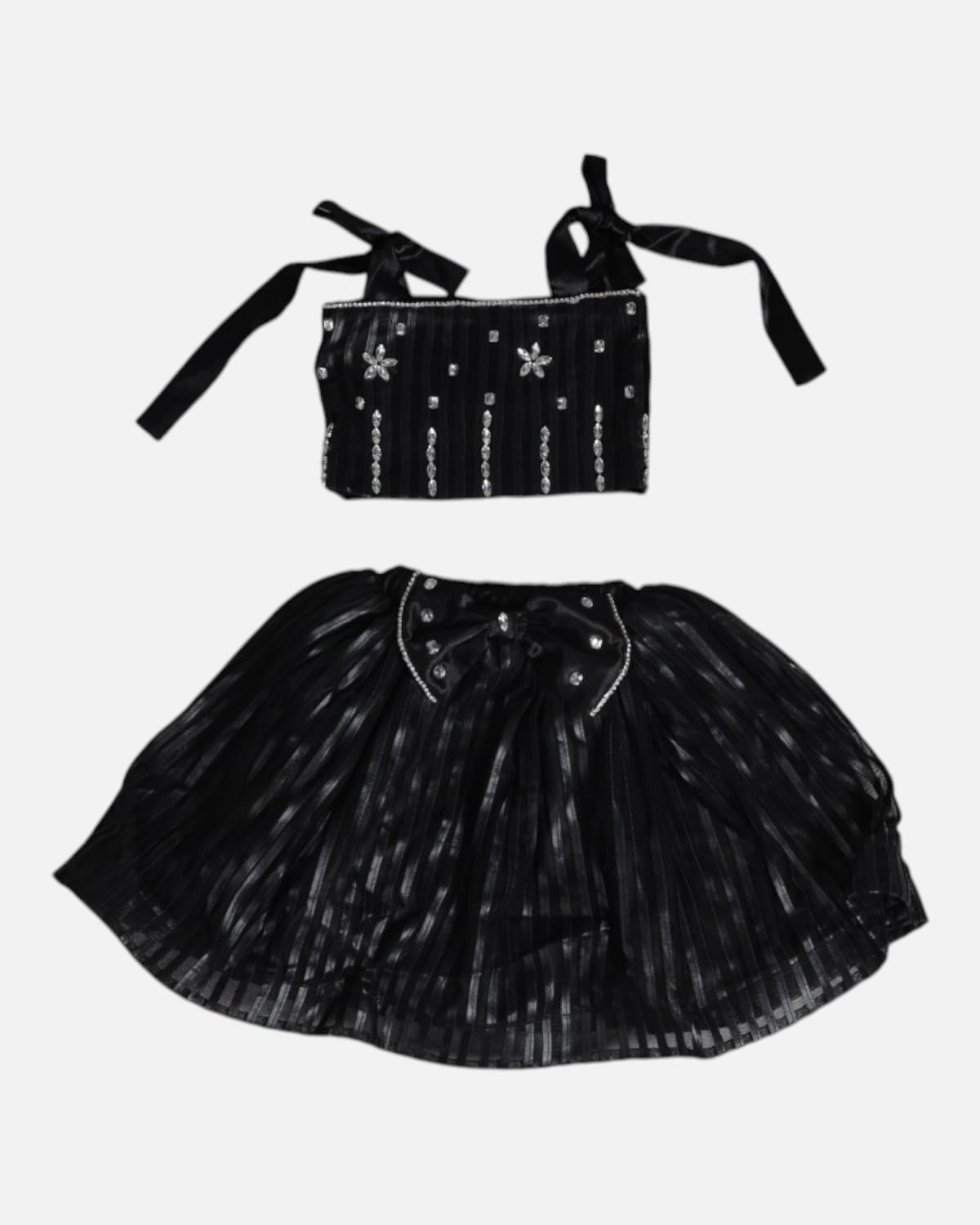 Black Rhinestone Two-Piece Party Dress for Girls