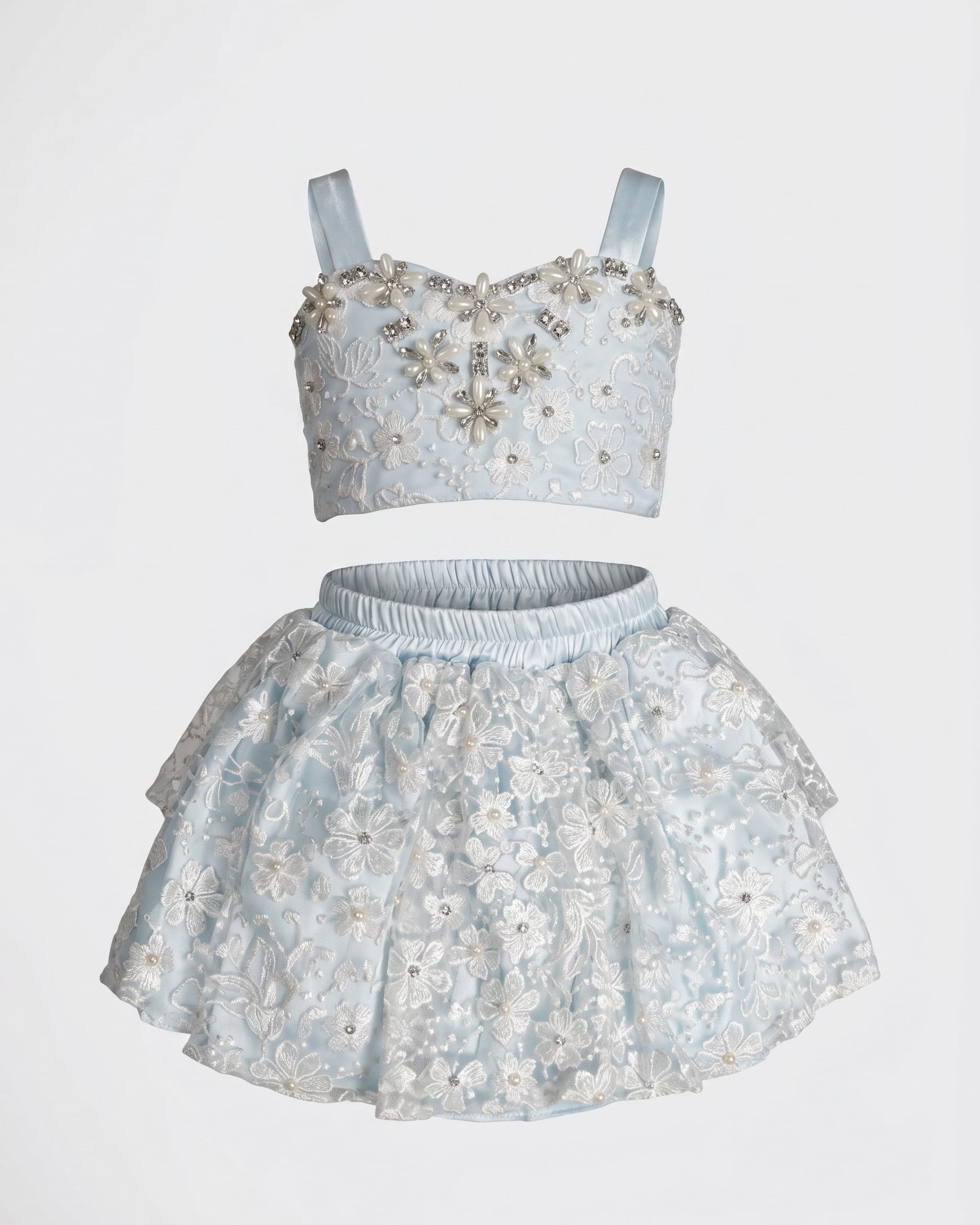 Blue Crystal Embellished Top & Skirt Dres