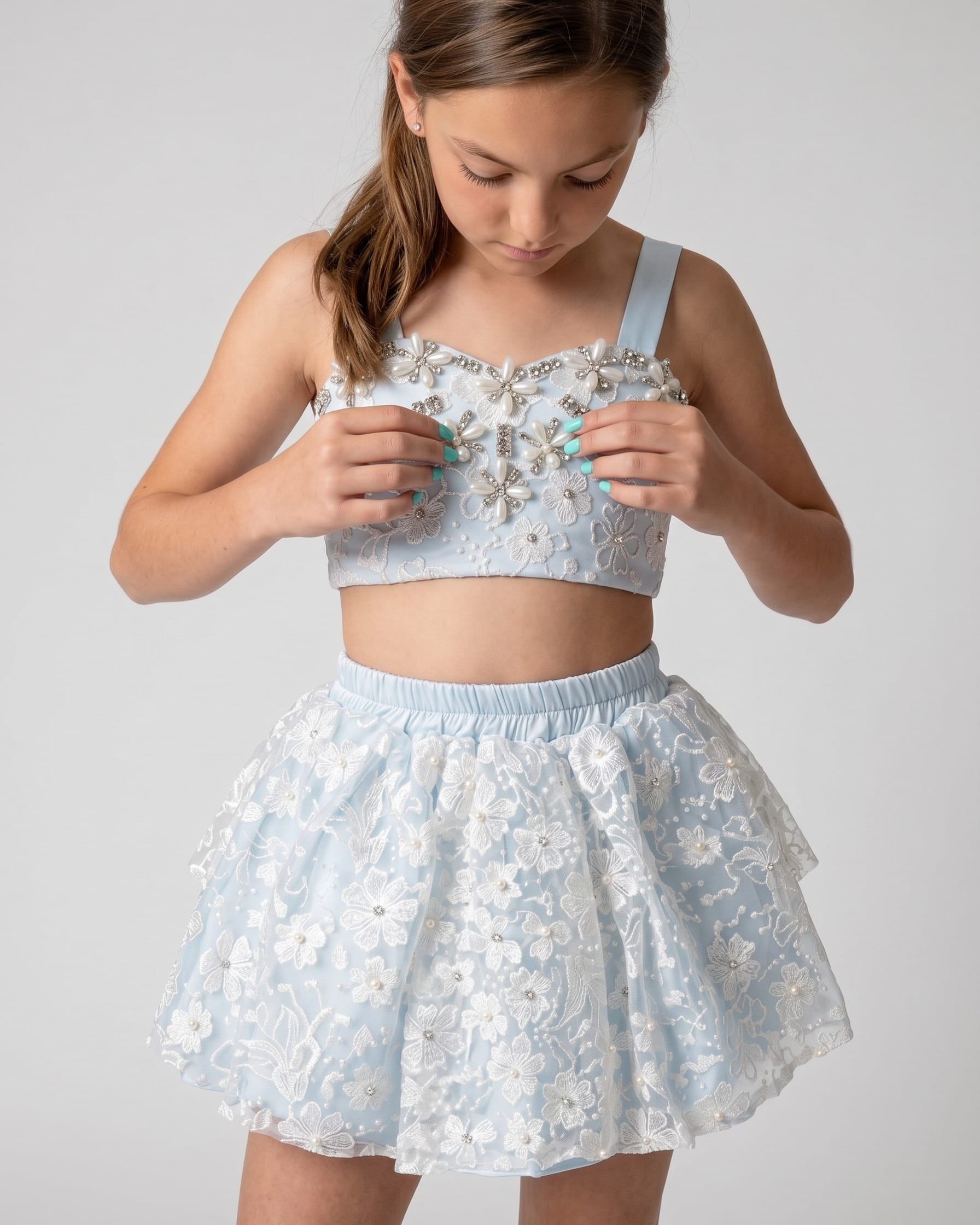 Blue Crystal Embellished Top & Skirt Dres