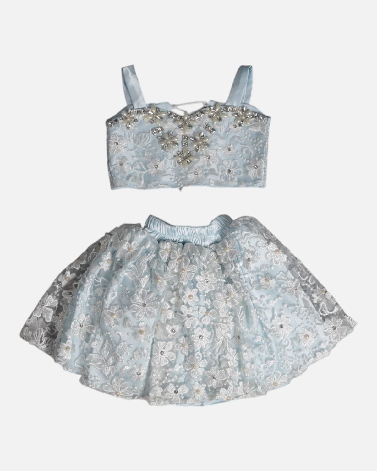 Blue Crystal Embellished Top & Skirt Dres