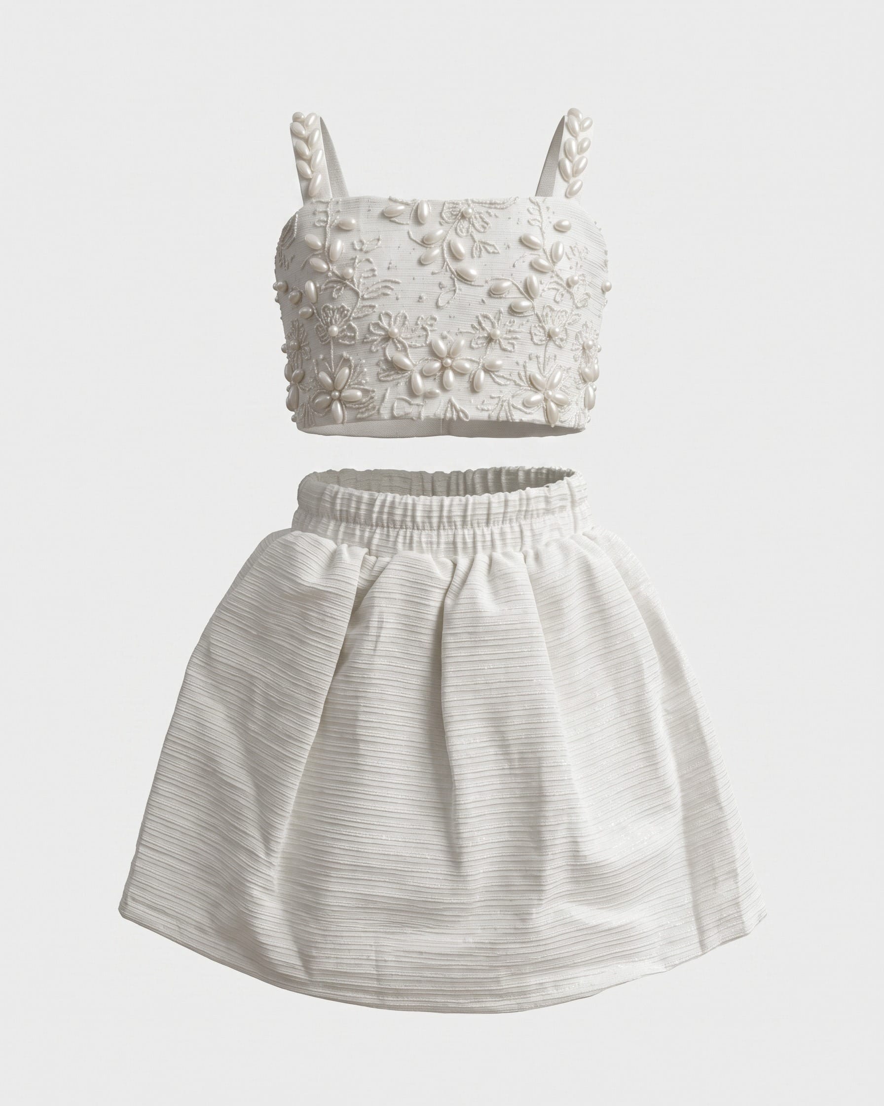 Girls Pearl-Embellished Top & Skirt Set