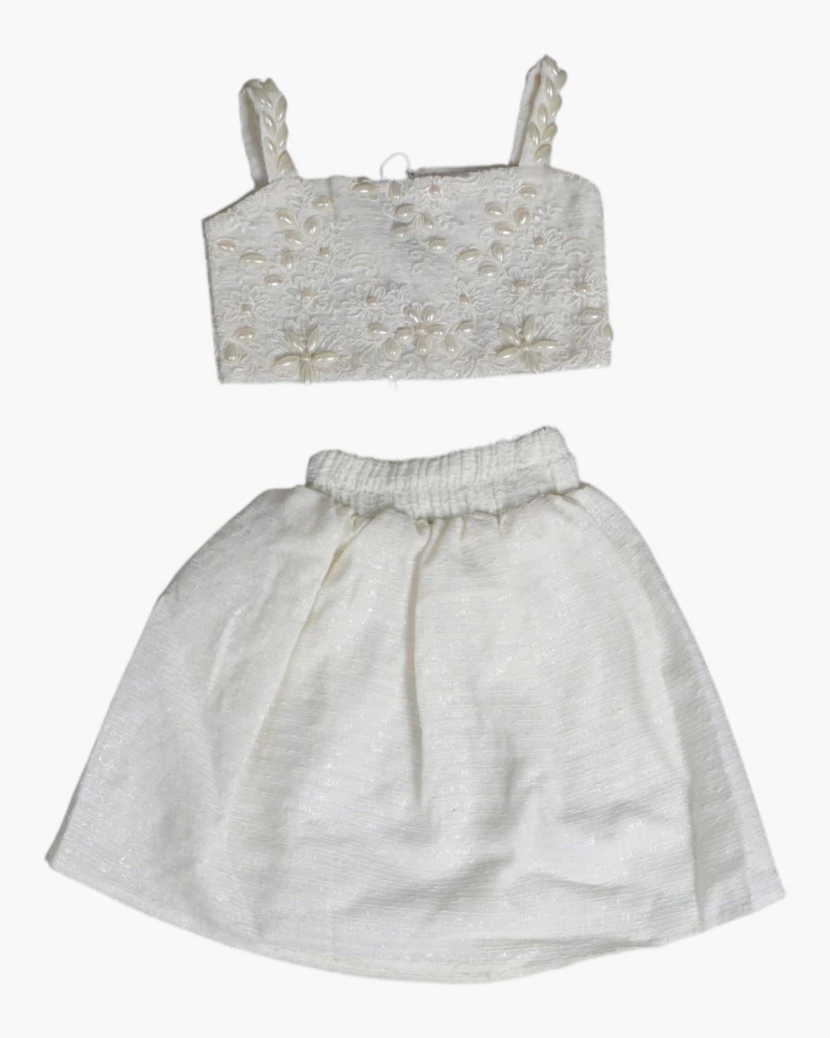 Girls Pearl-Embellished Top & Skirt Set