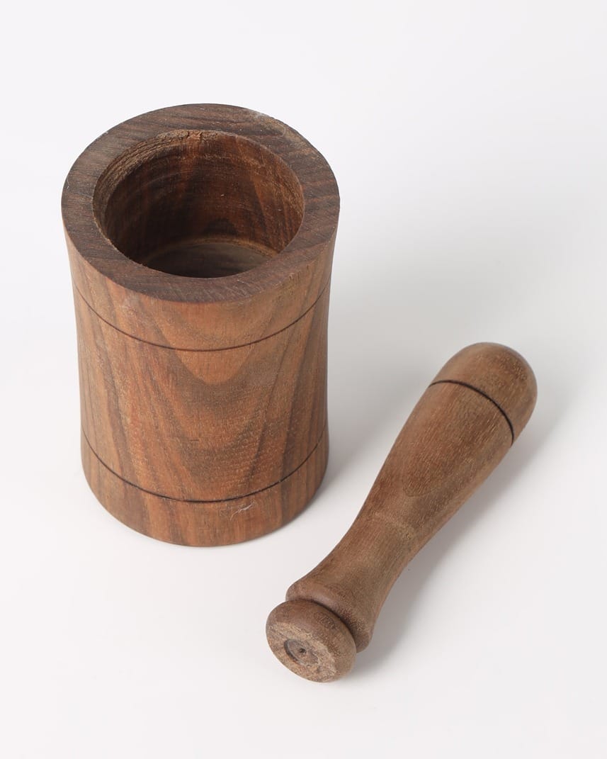 Handcrafted Wooden Mini Mortar & Pestle–Herati Style