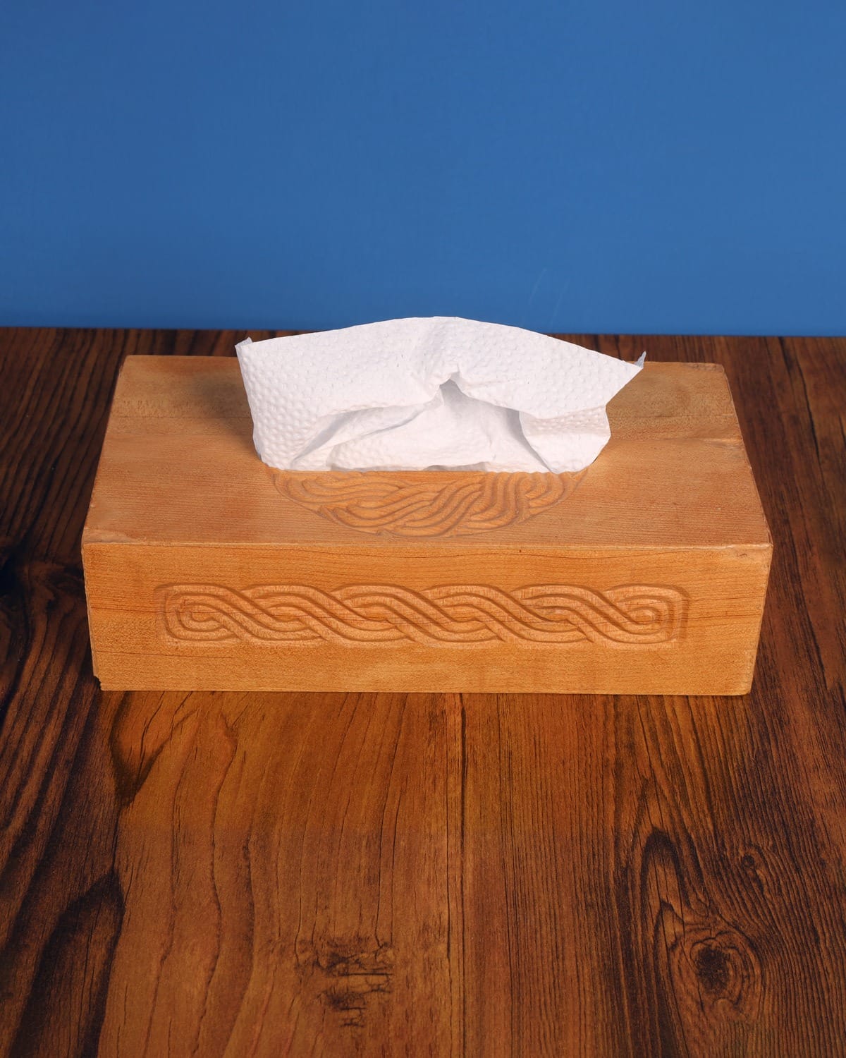 Handcrafted Afghan Tissue Box – Natural Wood
