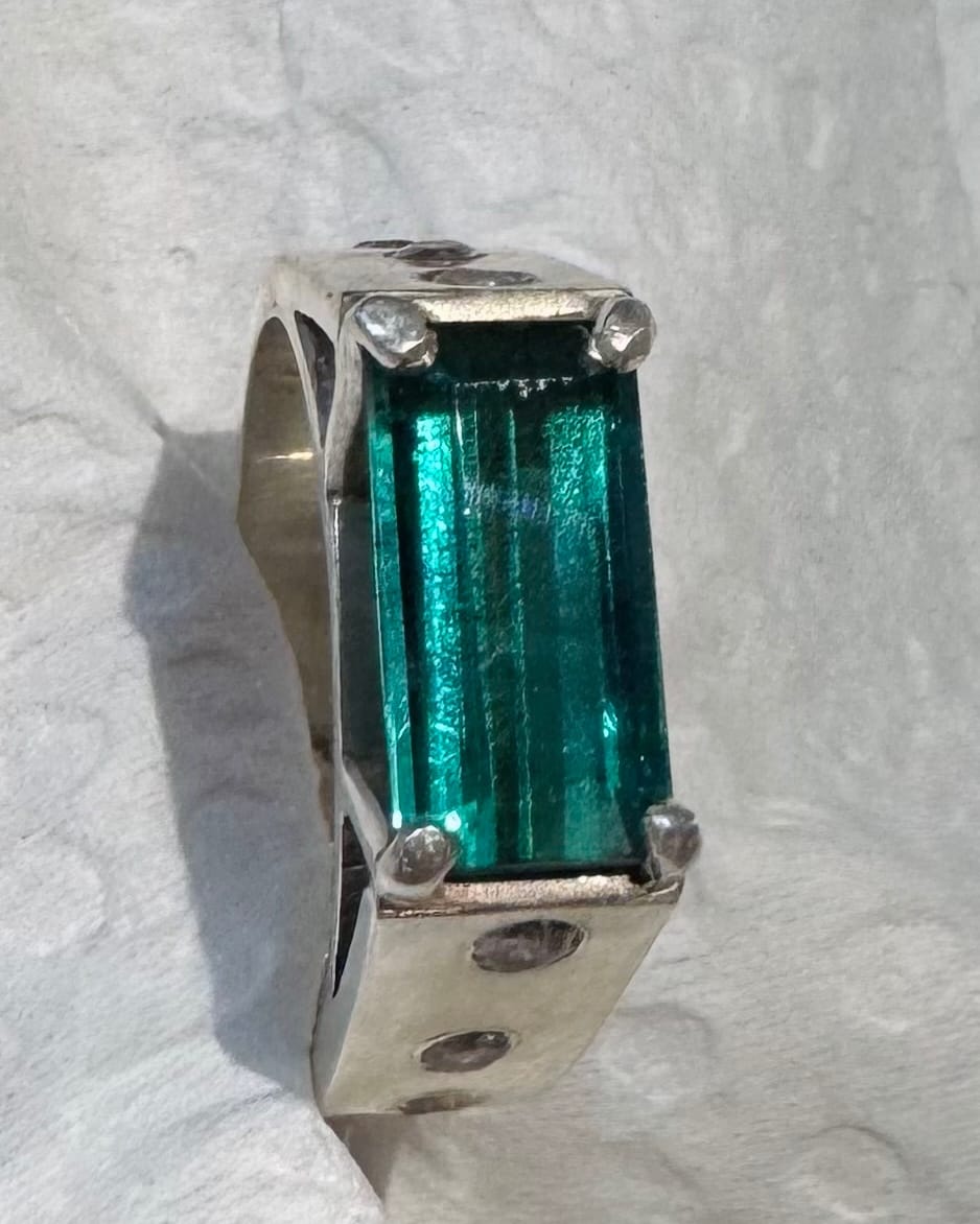 Natural Green-Blue Tourmaline Ring – Handmade 925 Sterling Silver | Nuristan, Afghanistan