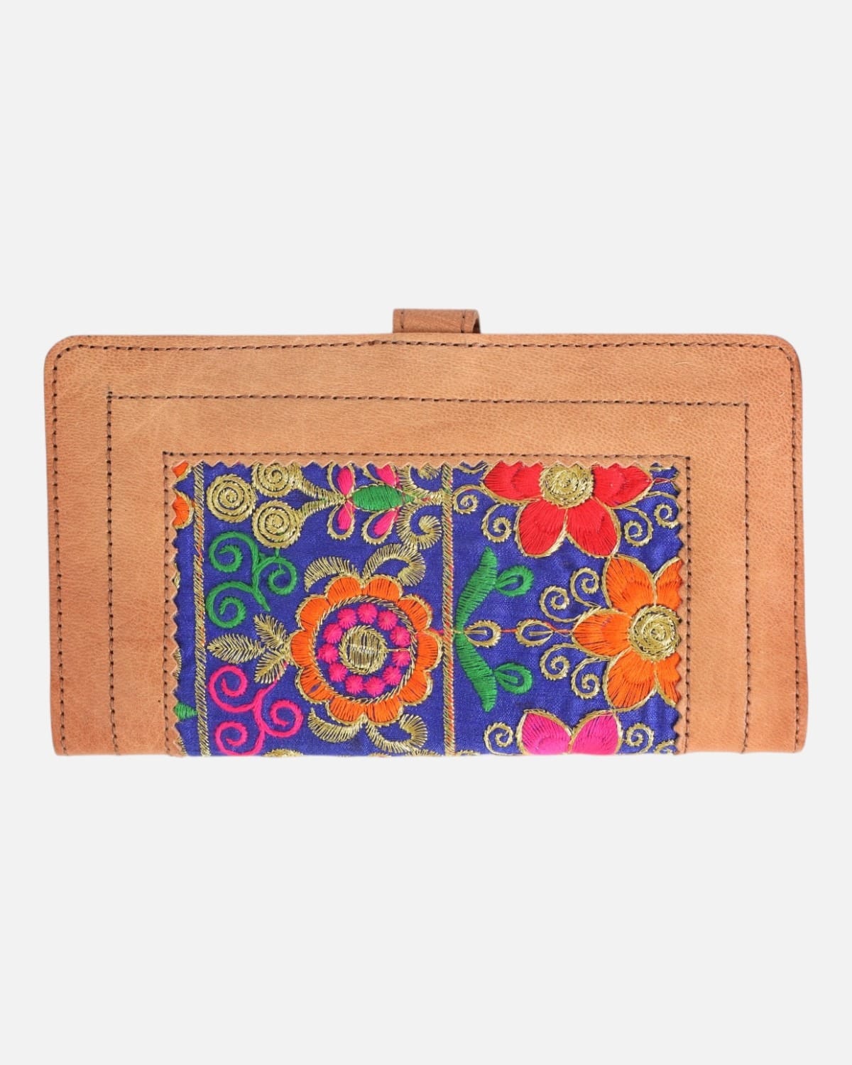 Tan Leather Multi-Color Floral Women’s Clutch Wallet