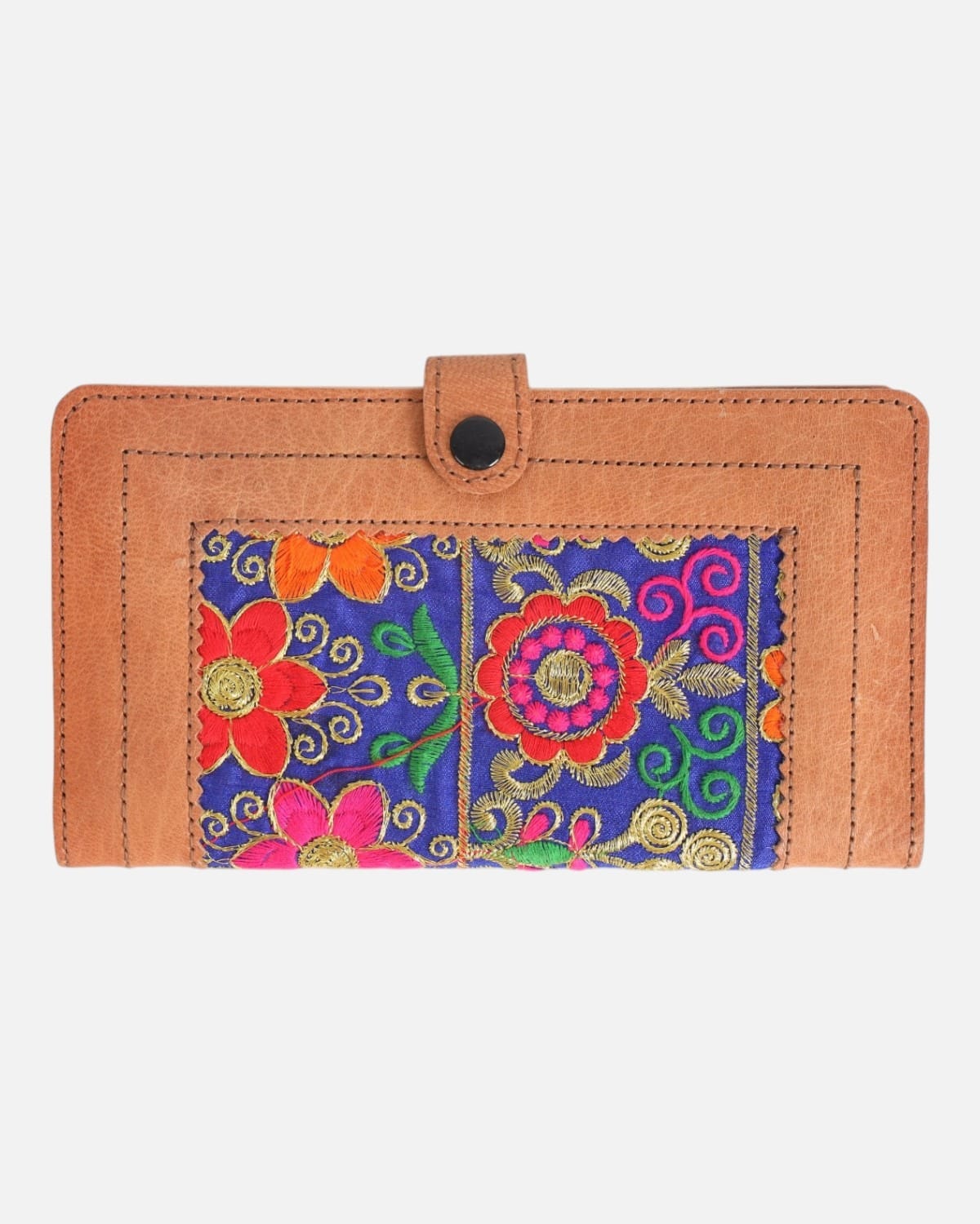 Tan Leather Multi-Color Floral Women’s Clutch Wallet