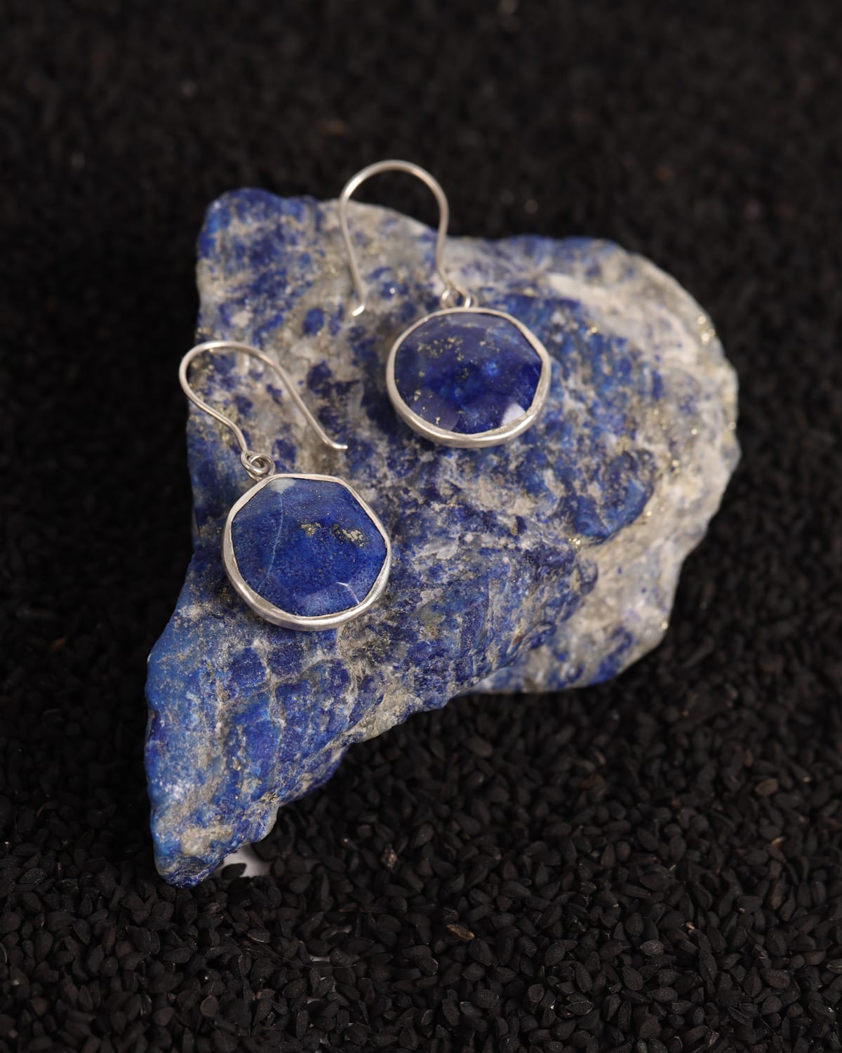 Deep Blue Lapis Lazuli Silver Drop Earrings