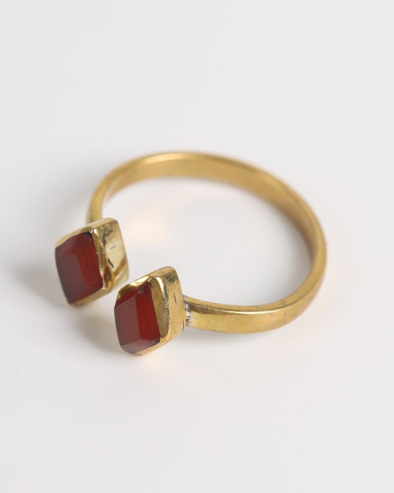Deep Red Double-Stone Gold-Plated Silver Ring