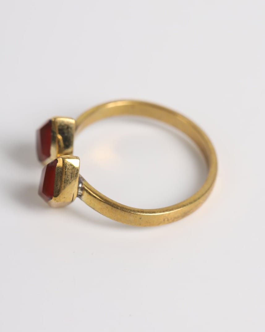 Deep Red Double-Stone Gold-Plated Silver Ring