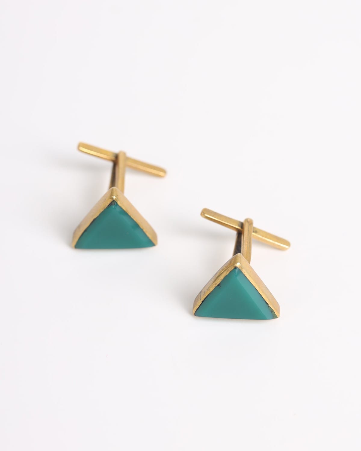 Teal Green Triangle Silver Cufflinks