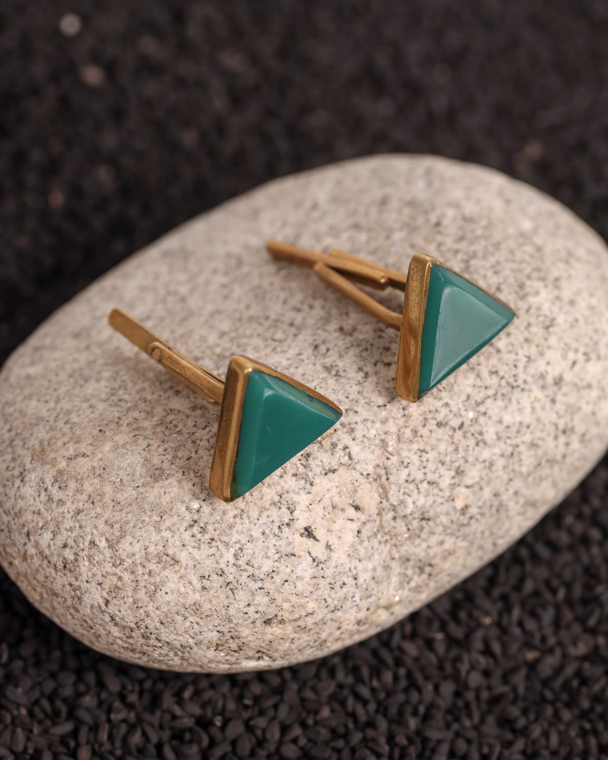 Teal Green Triangle Silver Cufflinks