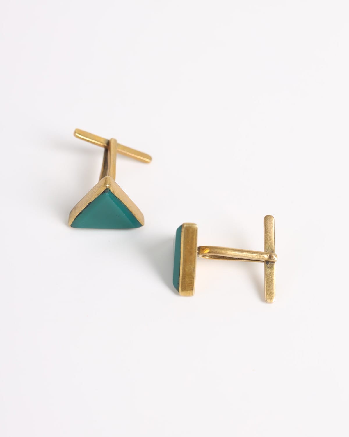 Teal Green Triangle Silver Cufflinks