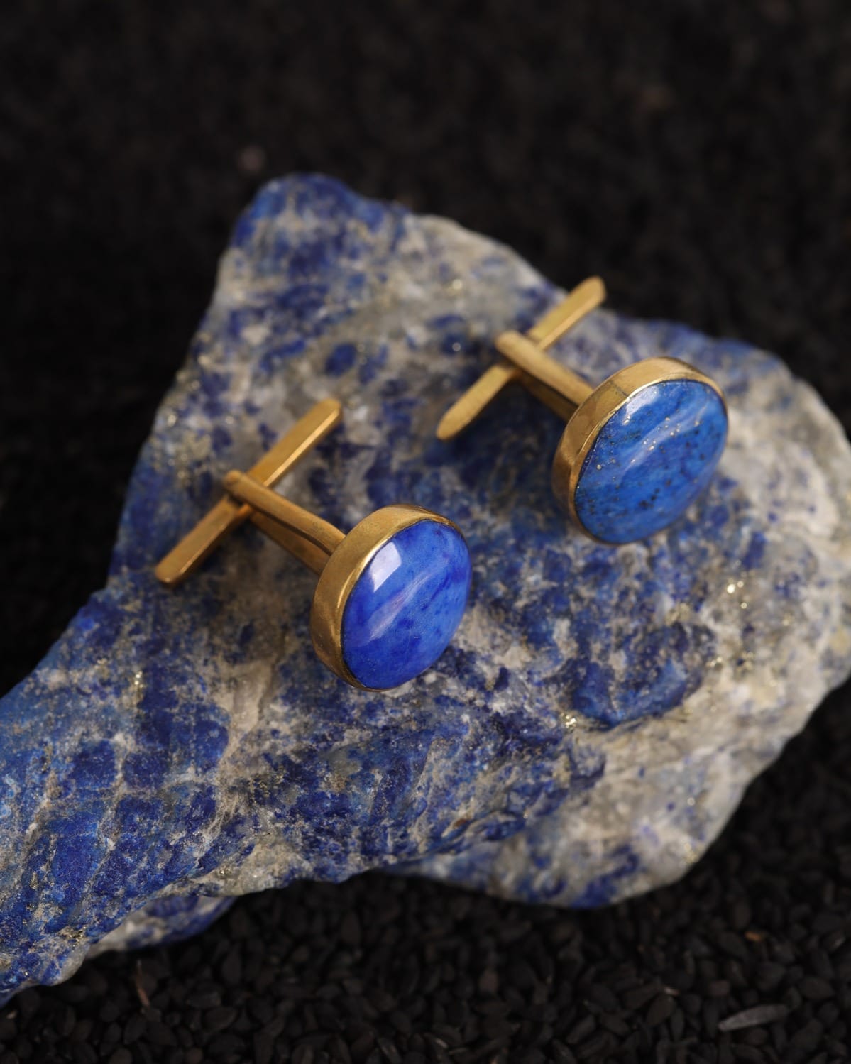Deep Blue Round Lapis Lazuli Silver Cufflinks