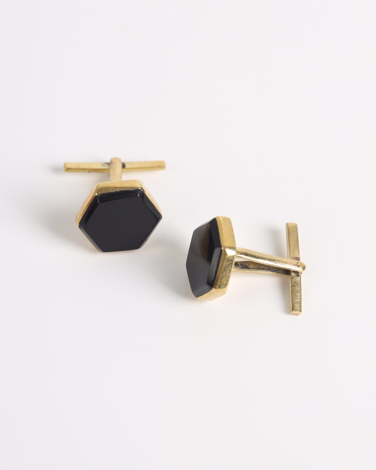 Black Agate Hexagonal Silver Cufflinks