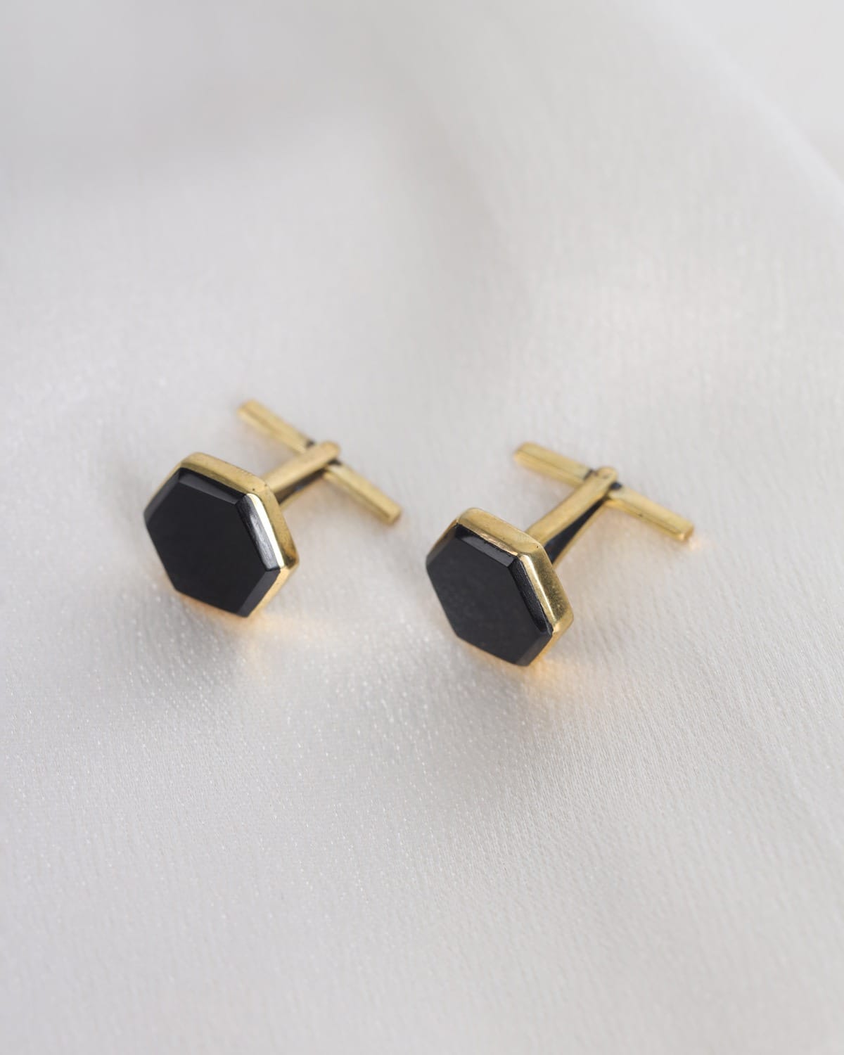 Black Agate Hexagonal Silver Cufflinks